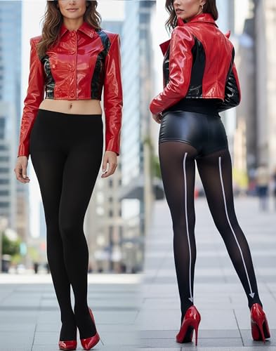 Image of ToBeInStyle Women's Flame Burning Fire Tights w /Devil-Inspired Print Hosiery