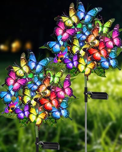 ZPQBEYE Solar Garden Lights Outdoor Waterproof Decorative Solar Lights Outside 2 Pack with 86 LED 34 Butterfly Flowers Garden Decor Yard Patio Lawn, Gifts for Women Mother's Day Mom