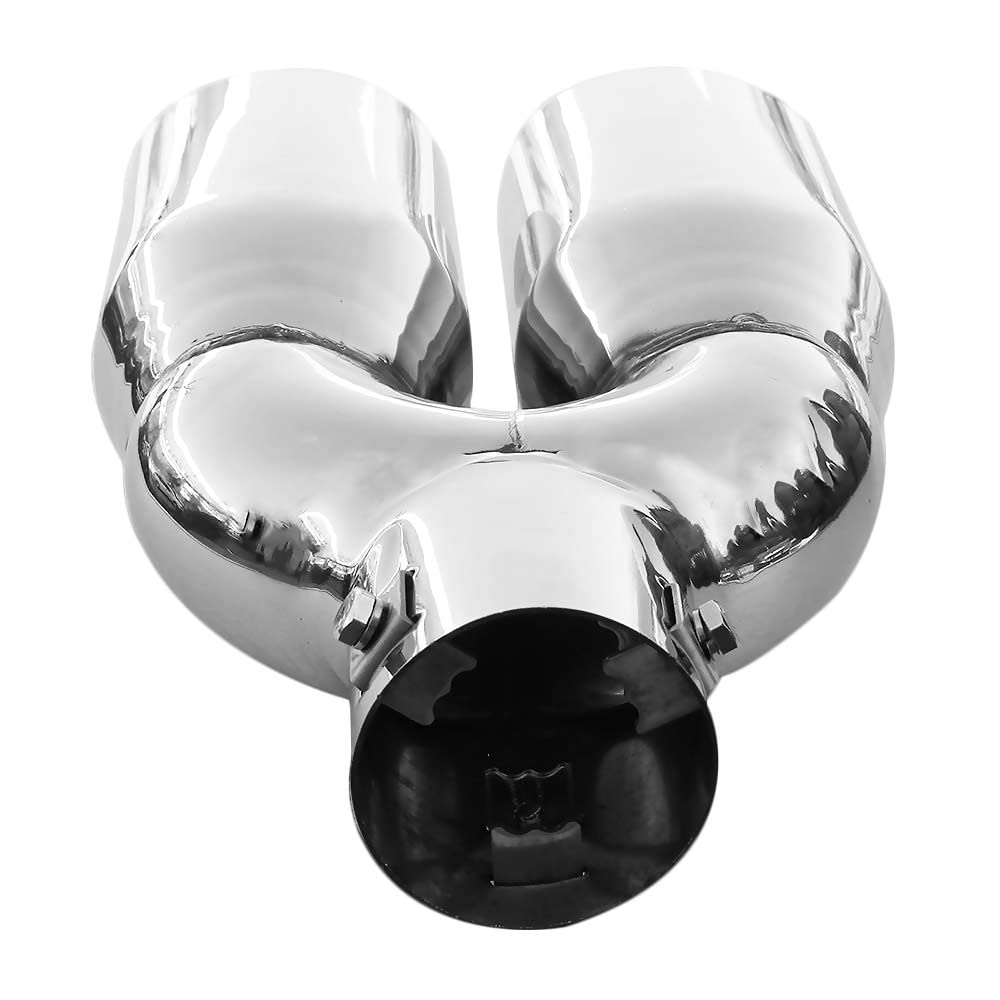 Embout d'échappement double tube double rond en acier inoxydable - Pot d'échappement sport - Embout d'échappement - Embout d'échappement universel - Chromé - Inoxydable