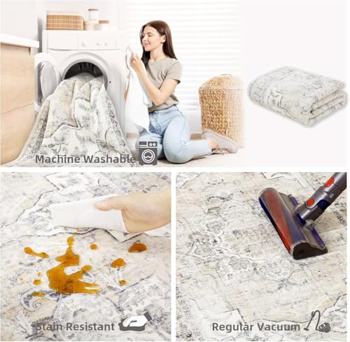 4x6 Washable Area Rugs for Bedroom: Entry Throw Rug Stain Resistant Boho Rug Non Slip Low Pile Small Carpet for Bedroom Kitchen Entryway Living Room Bedside Office Dorm Kids Room Entrance