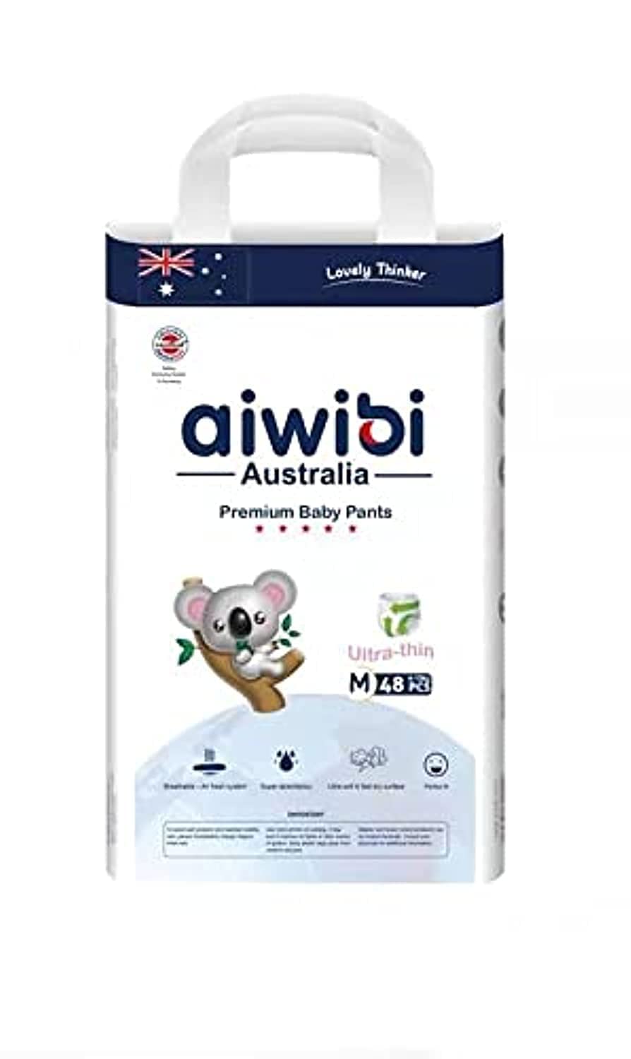 aiwibiUltra-Thin Premium Baby Pants Diaper, Super Soft and Ultra Thin,Anti-irritation Pants Royal Care Baby Nappy Pants, Super Absorption, 360 Stretchy Waistband (Medium, 48, count)