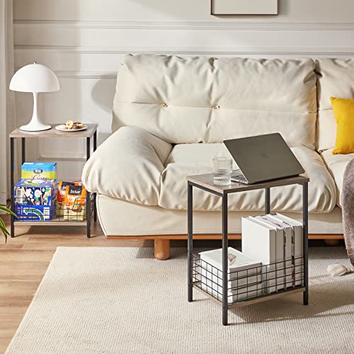 YMYNY Beistelltisch, Kaffeetisch mit 2 Ebenen, Ablagekorb, Laptoptisch, Nachttisch, Sofatisch, Couchtisch, 40 x 29 x 52 cm, Metallgestell, für Schlafzimmer, Büro, Wohnzimmer, Grau HST001Y – Bild 7