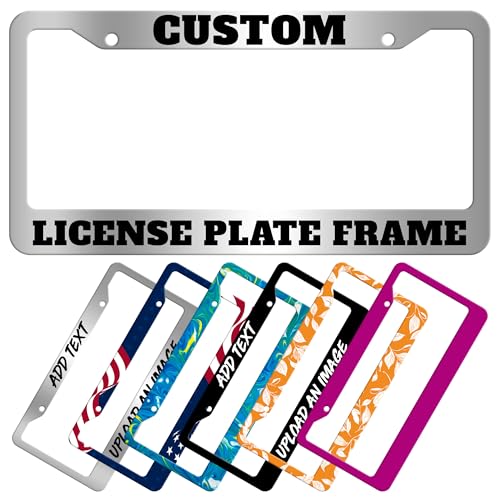 VulgrCo Custom License Plate Frame for Car Truck SUV Vehicle - 12 1/4 x 6 3/8 Inch - Universal Fit Personalized Text Number Customizable UV Print Image Photo Logo Plate Auto Accessory (Black)