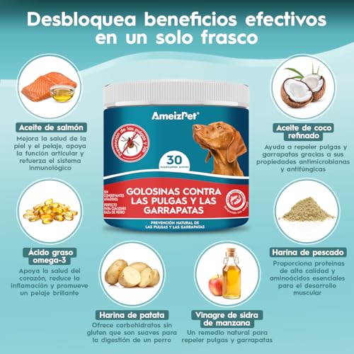 Miniatura 4 de Ameizpet Pastillas Pulgas Y Garrapatas Perros, Antipulci Per Cani, Pastillas Para Perro Pulgas Y Garrapatas Para Cachorros Y Perros Adultos, Enzimas Digestivas, 30 Chuches Caninas, 67.5g 2.3 Oz