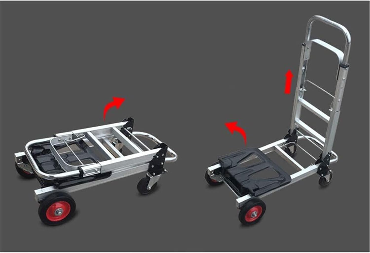 Patuk-Shop Carretilla de Mano Plegable de Aluminio Carro de Mano 2 en 1 Carretilla de Transporte Plegable con Plataforma Carga de 181 kg Ruedas de Goma para Transporte de Mercancías de Almacén