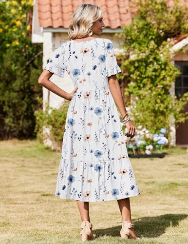 Image of Zeagoo Womens Summer Dresses 2026 Casual Midi Dress Flowy Sundress Ruffle Short Sleeve Tiered Dresses A Line Boho Dress