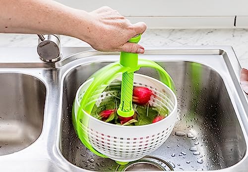 Dreamfarm Spina 2-In-1 Easy-To-Use, Collapsible Salad Spinner & Straining Colander for Salad, Fruit, Vegetable, Lettuce - 3 Quart, White/Green - Image 2