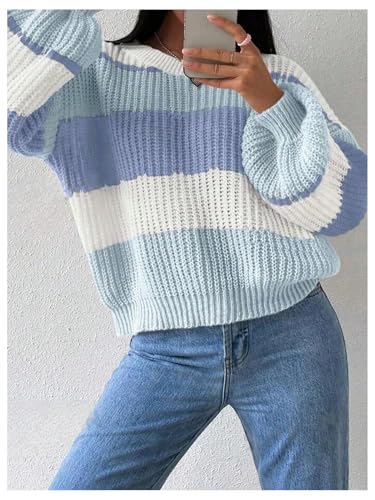 SHENHE Girl's Crewneck Color Block Sweater Long Sleeve Chunky Knit Sweater Pullover Jumper4