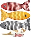 Aucenix Cat Catnip Toys Fish - Cat Nip Kicker Toy for Indoor Cats, Squeak Interactive Toys for All Breeds Kitten, 3 Pcs Plush Pillows Soft and Durable for Pet Teething, Chewing, Playing