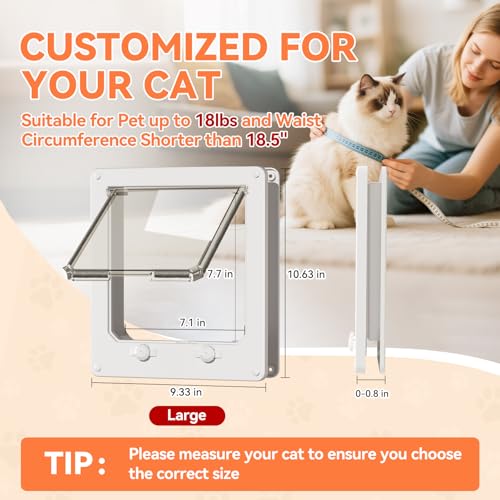 LIBBEPET Thin Cat Door, Safety Pet Door for Cats Up to 18 lbs, Interior Cat Door with 4 Way Locking for Window, Sliding Door and Cat House, Easy to Install, Lagre - Thumbnail 2