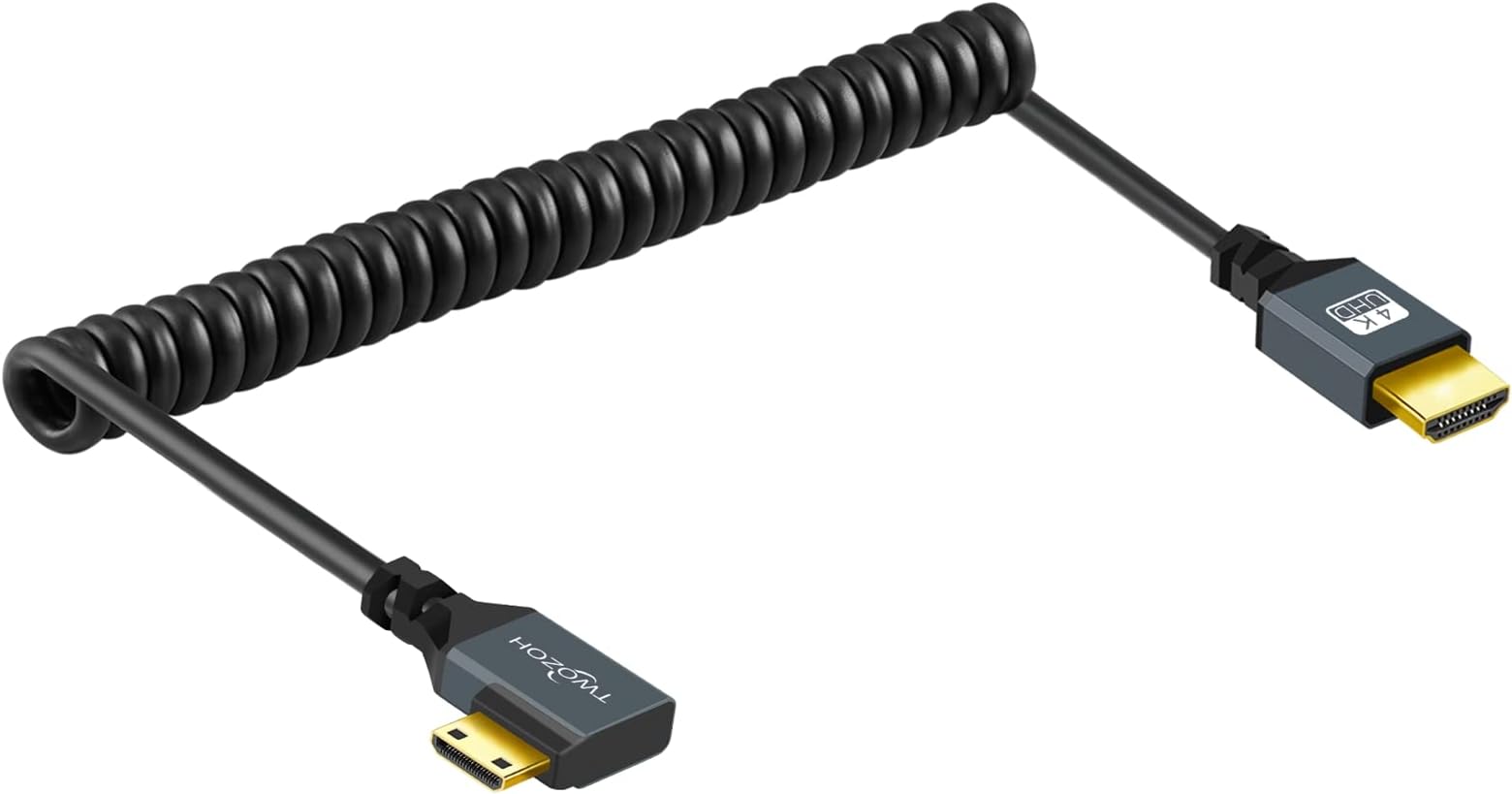 Twozoh 90° Degree Coiled Mini HDMI to HDMI Cable, Right Angled Mini HDMI to HDMI Coiled Cable Support 4K/3D 1080p Extend up to 1.5M / 5FT