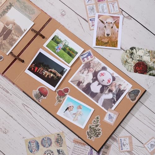 Image of Scrapbook Photo Album,Our Adventure Book, Embossed Words Hard Cover Movie Up Travel Scrapbook for Anniversary, Wedding, Travelling, Baby Shower, etc (Retro Adventure Book)