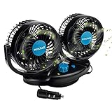 Welltop Car Cooling Fan 12V Auto Oscillating Car Air Fan with Dual Head 2 Adjustable Speeds Quiet Strong Dashboard Cooling Fans DC Electric Car Fans for Sedan SUV RV Boat Auto Vehicles Golf