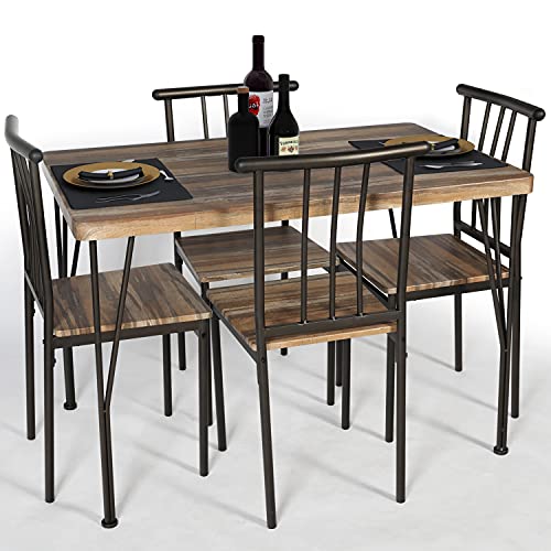 LAZZO 5 Piece Dining Table Set, Wooden Kitchen Table Set with Metal Frame, Rectangular Dining Room Table and 4 Chairs Set for Breakfast Nook,Home, Dinette, Kitchen Studio (Old Wood) LAZZO 5 Piece Dining Table Set, Wooden Kitchen Table Set with Metal Frame, Rectangular Dining Room Table and 4 Chairs Set for Breakfast Nook,Home, Dinette, Kitchen Studio (Old Wood)