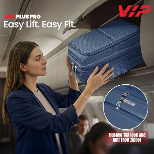 Image of VIP AER Plus Pro Cabin Trolley Bag 56cm | Small | Hard Luggage | Smooth 8-Wheel Suitcase with Laptop Compartment | Flushed TSA Lock - Business Travel Luggage | 3 Years International Warranty (Blue)