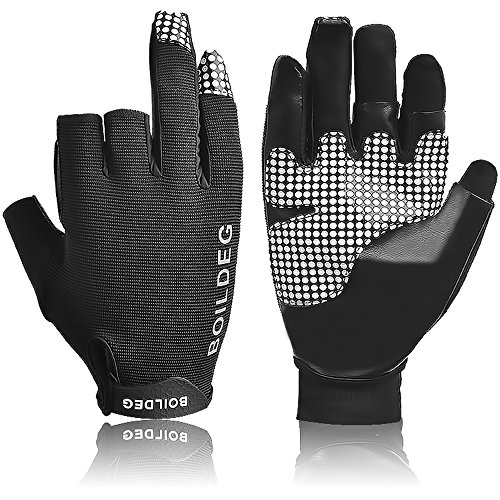 Fishing Hunting Gloves Anti-Slip Fishing Gloves with 3 Fingerless Breathable Anti-Slip Waterproof Gloves Outdoor Sun Protection Gloves 1035 (Black, M)