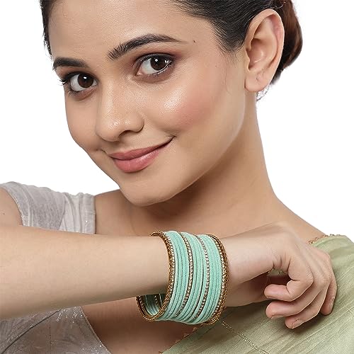 Image of ZENEME Gold-Plated Matte Finish Velvet White American Diamonds Studded Bangles Set Of 18 For Girls and Women