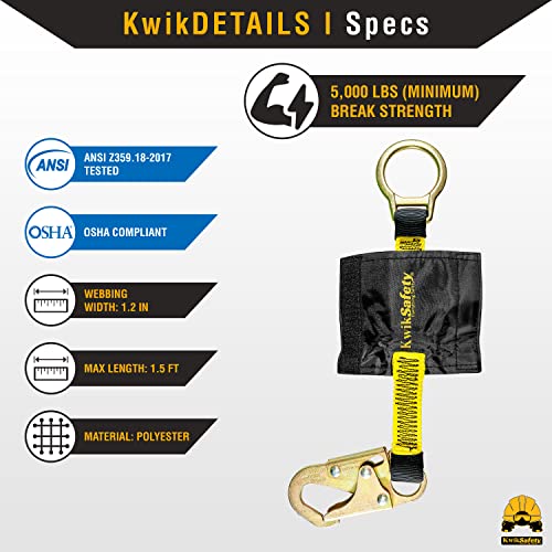 Image of KwikSafety - Charlotte, NC - Dolphin Dorsal [1 Pack] 18 inch D-Ring Extender [Easy Hookup] ANSI Tested OSHA Compliant Harness Extension Lanyard Safety D Ring PPE Construction Roofing Fall Arrest Gear