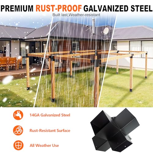 Image of 5-Way Pergola DIY Brackets Kit,Cross-Shaped Woodwork Brackets for 4 inch x 4 inch(Actual:3.5 inchx3.5 inch) Lumber,Black Metal Bracket for Patio Pergolas,Gazebos,Log Cabin W /Hardware (1 Pack)