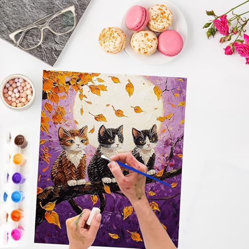Peinture par Numéro Lune Chat pour une Décoration Maison Cosy