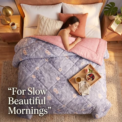 Image of VAS COLLECTIONS Feather Cotton Reversible AC Comforter for Double Bed | Super Soft 220 GSM Quilt /Duvet /Dohar | Lightweight All-Season Comforter | 90 x 100 Inches (1 Piece), Lavender