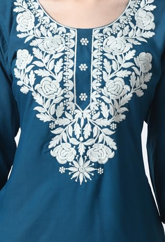 Image of LIBOZA Kurti for Women - Short Chikankari Kurtis for Girls, Lakhnawi Tunic Top Kurta Design for Ladies, Woman Ethnic Kurthis & Shirt with Sleeve