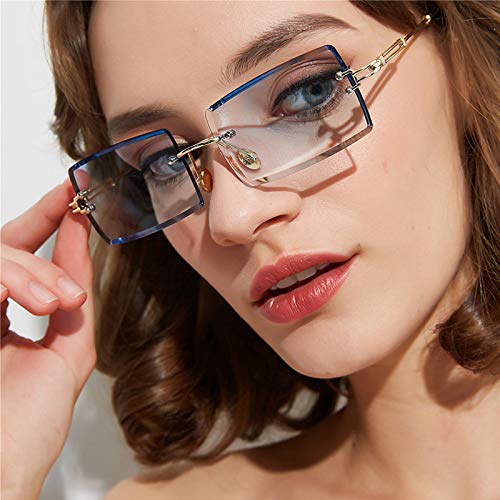 Image of Kursan Frameless Rectangle Sunglasses for Men Women Small Rimless Sun Glasses Shades UV400 Protection (2 Pack (Grey + Gradient Blue))