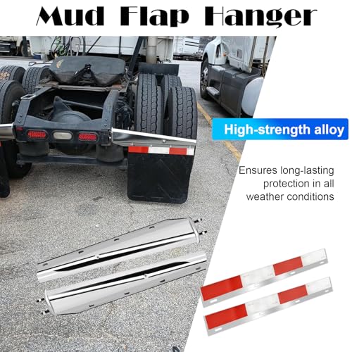 Image of Stainless Steel Straight Spring Loaded Mud Flap Hanger Set 2-1 /2 inch Bolt Spacing 30 inch Length with Aluminum Reflective Tapes Fit for Semi Trucks, 2.5 inch Bolt, 2 pcs