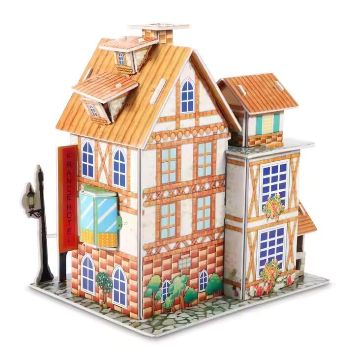 3D Puzzle Toy House for Adults Castle House Kids DIY Miniature Making Craft Activity Games Kit Building Set Model Project Dot School Assemble Home 3D Game Toys Puzzles School Cardboard Random Model-image-36