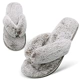 JOINFREE Womens Thong Slippers Soft Plush Fleece House Slippers for Women Indoor Outdoor Tip Coffee 7.5-8.5 M
