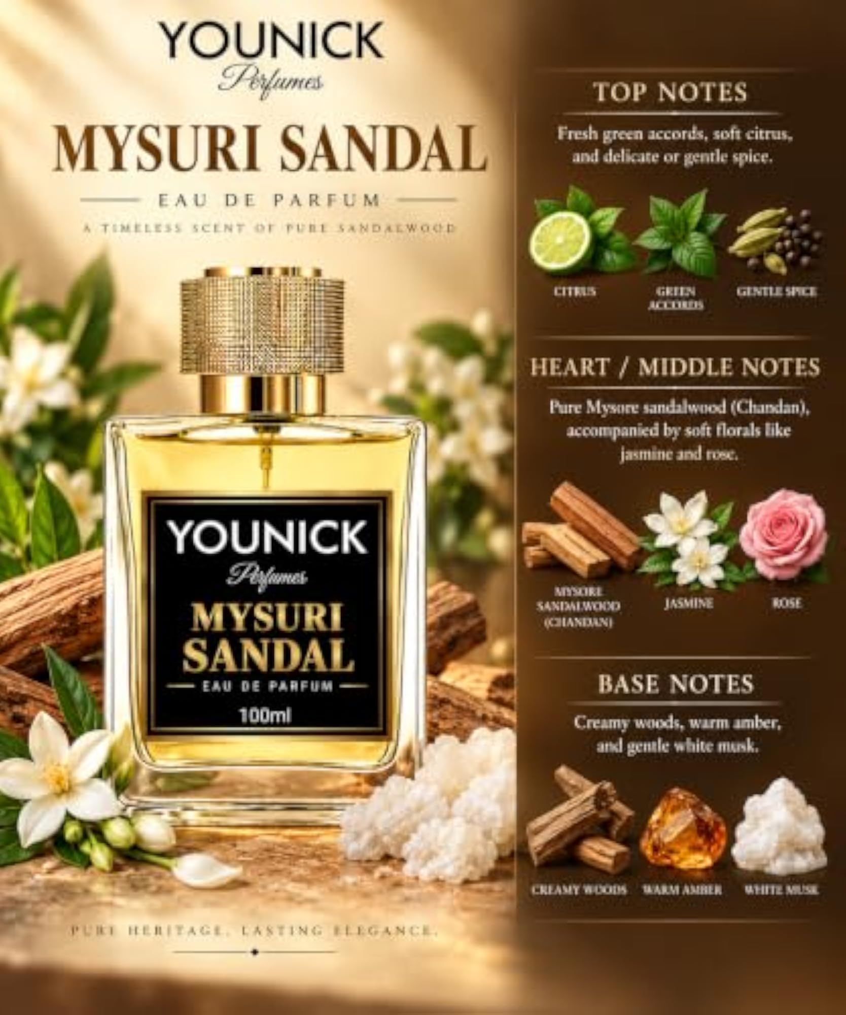 Mysuri Sandal Eau De Parfum 100ml, Premium Fragrance