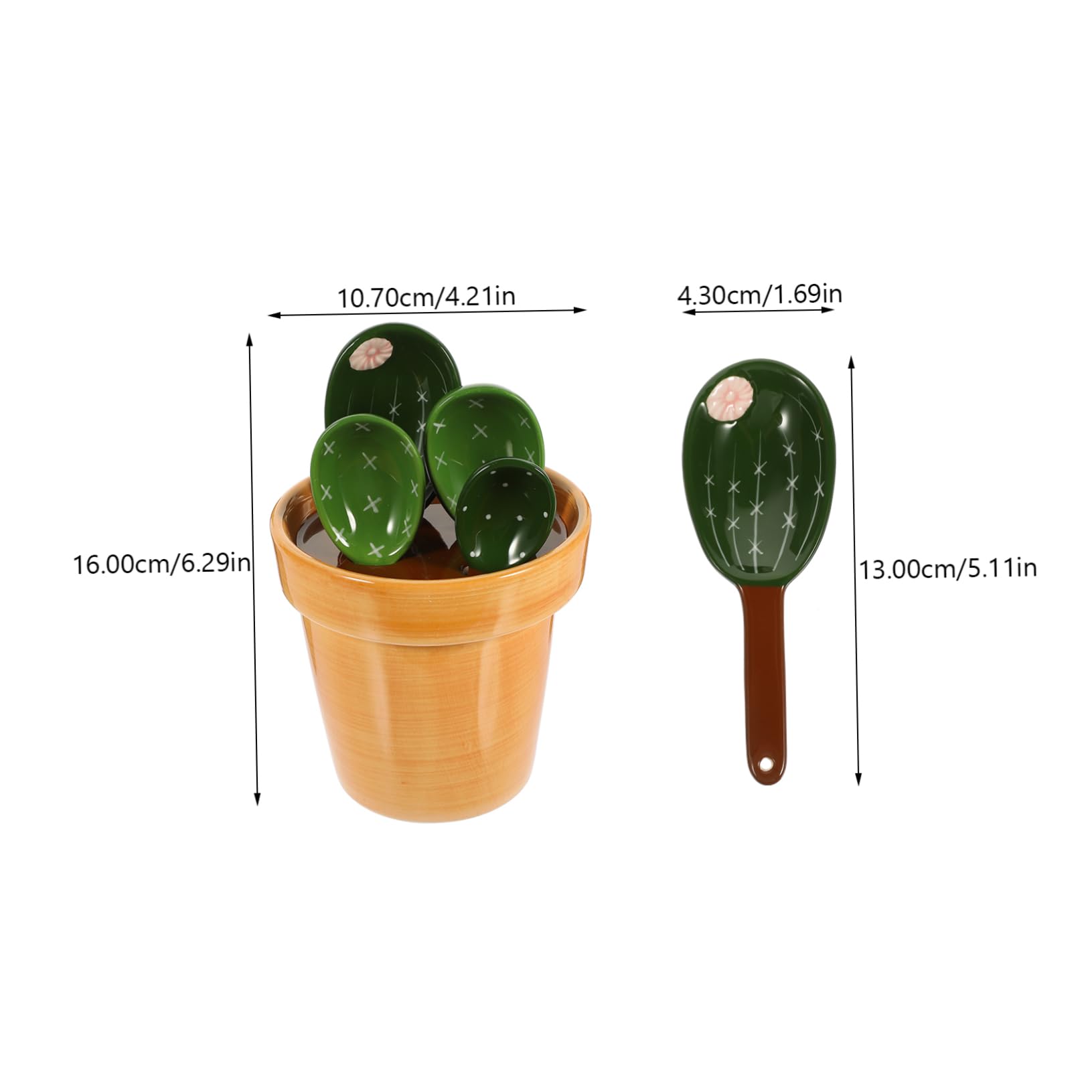 Cucharas Medidoras de Cerámica Diseño Cactus 5 Piezas Tamaño Pequeño Material Cerámico Resistente Utensilios de Cocina para Medir Ingredientes Secos y Líquidos Uso Doméstico Base