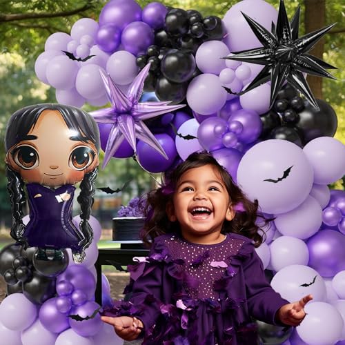 143pc Purple And Black Balloon Arch Kit Gothic Balloon Garland Paper Bats Starburst Foil Balloons For Vampirina Goth Birthday Decorations,Spooky Celebrations, Halloween, And Character-Themed Parties by ECEAE - Used condition - Image 7