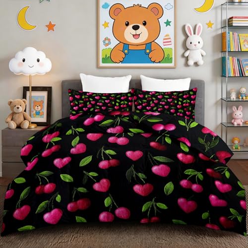 Edredón de frutas 135 x 200 cm juego de cama estampado con 2 fundas de almohada 4