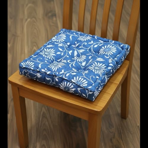 Image of Amazon Brand - Umi Chair Cushion Comfortable Thick Tufted Seat Cushion Cushion for Meditation,Floor Cushion for Sitting in Living Room,Indoor Pads Seat Set of 1,16X16(Inches) (Blue;White)