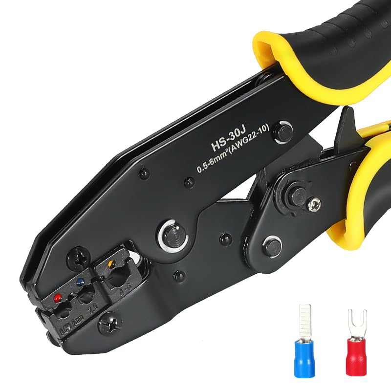 LZIAE Crimping Tool HS-30J Pliers For Insulated Wire Connectors-AWG 22-10 Ratchet Crimper Tools Wire Crimping Tools-Available for Electrical Insulated