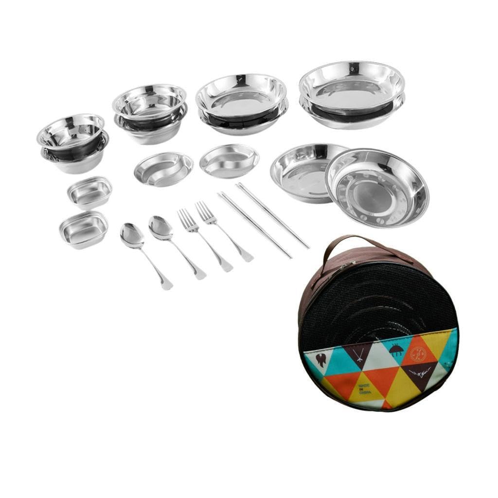 Utensilios de camping resistentes que incluyen platos, tazones y bolsa de almacenamiento, fáciles de transportar para acampar con familiares y, 20 piezas