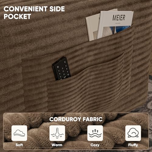 Image of Homall 142 inch Boneless Couch, Modular Sectional Sofa, No Assembly Required, Memory Foam Filling, Corduroy U-Shaped Sofa, Movable Multi-Person Couch for Living Room (Brown)