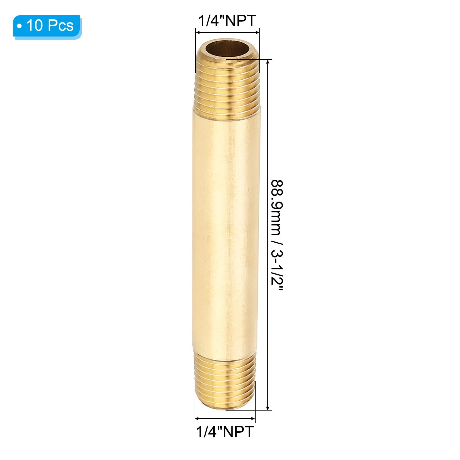 PATIKIL 10Pezzi Raccordo Filettato Maschio In Ottone 1/4" x 1/4" NPT