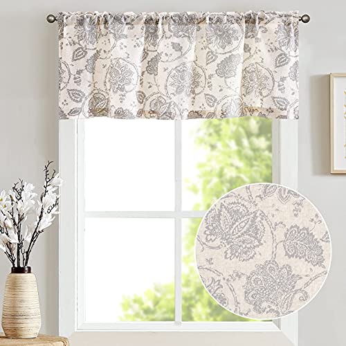 Jinchan Floral Valance For Windows Kitchen Valance Window Treatment Scroll Valance Curtain Paisley Small Window Curtain Farmhouse Country Window Valance 1 Panel Rod Pocket 18 Inches Grey On Beige #TOP1