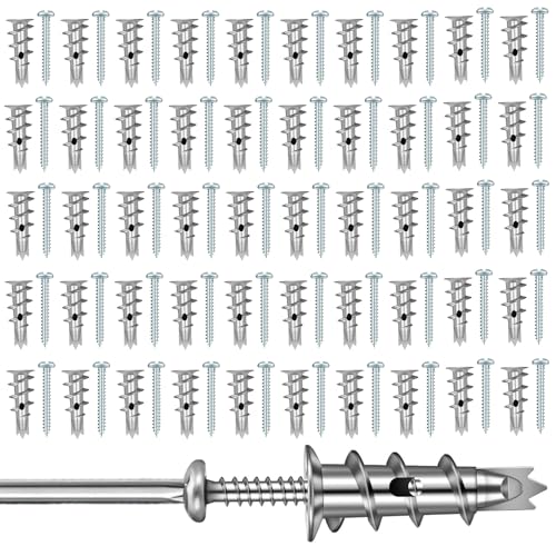 Touosy 50 Piezas Tacos Pladur Tornillos con Tornillo, Tacos para Pladur y Tornillos Autorroscantes, Autoperforantes Colgar Cuadros Sin Taladrar para Hormigón Ladrillo, Paneles de Yeso (B)