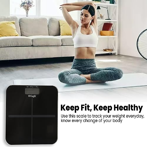Image of Eagle Personal Body Weighing Scale with 180 kg Capacity and Thick Tempered Glass, Digital Bathroom Weighing Scale with LCD Display & Step on Technology, 1 Year Warranty (Grey, EEP-1100A)