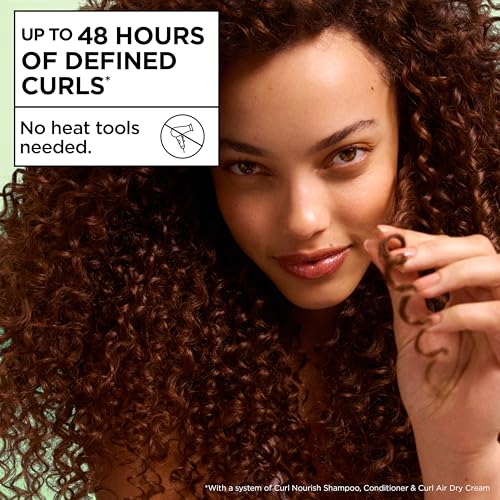 Garnier Fructis Curl Nourish Air Dry Cream XL Leave In Conditioner, Curl Defining Cream with Moisture and Frizz Control For All Curly Hair Types, Made with Vegan Protein & Coconut Oil, 16.9 Fl Oz