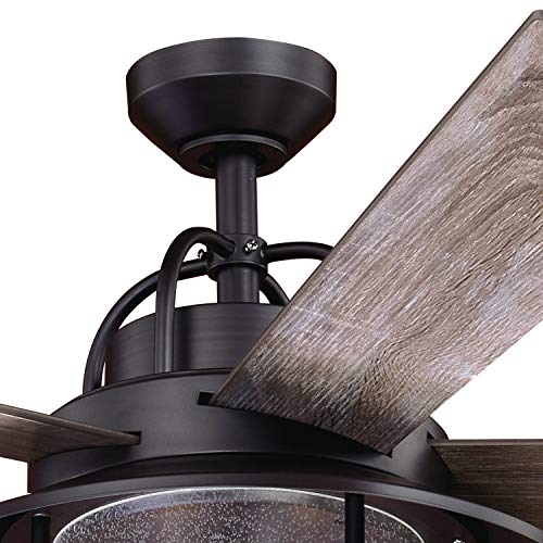 VAXCEL Charleston 56 in. New Bronze Indoor Outdoor Rod Mount Rustic Ceiling Fan with Reversible Driftwood-Dark Maple Blades, Dimmable LED Light Kit Remote Control, 3 Speeds, Clear Seeded Glass Shade - Image 5