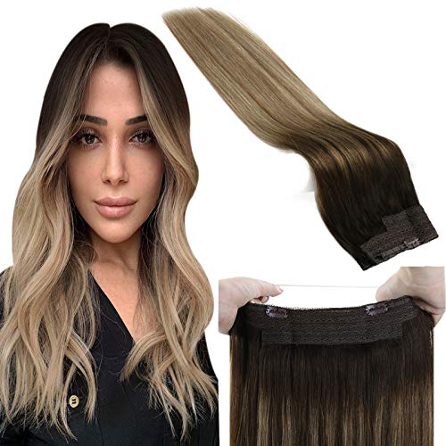 JoYoung Balayage Wire Hair Extensions Human Hair Darker Brown to Light Brown with Ash Blonde Balayage Hair Extensions Wire Human Hair One Piece Secret Wire Hair Extensions Human Hair 22inch 100grams