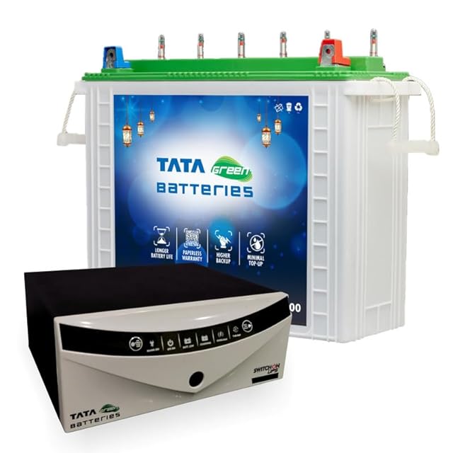 Tata Green Batteries Inverter & Battery Combo (Switch ON Pure Sine Wave 1450VA/12V Inverter INTT280072 240AH Tall Tubular Inverter Battery) for Home and Office view 1