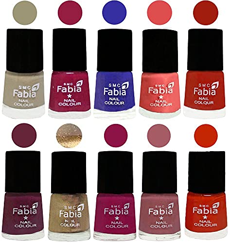 Image of SMC Fabia ALL IN ONE (PACK OF 10), Long Lasting Glossy Nail Polish, 6 ml Each, All Vibrant Colours,01703