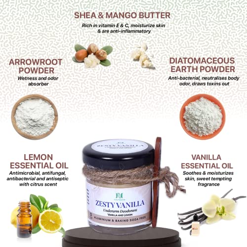 Image of Nyra Naturals Deodorant, Deodorant for men, Deodorant for Women, Deo for Women, Deo, Natural Deodorant, Deodorant Cream with Lemon & Vanilla | Zesty Vanilla Deodorant (60 g, Pack of 2)
