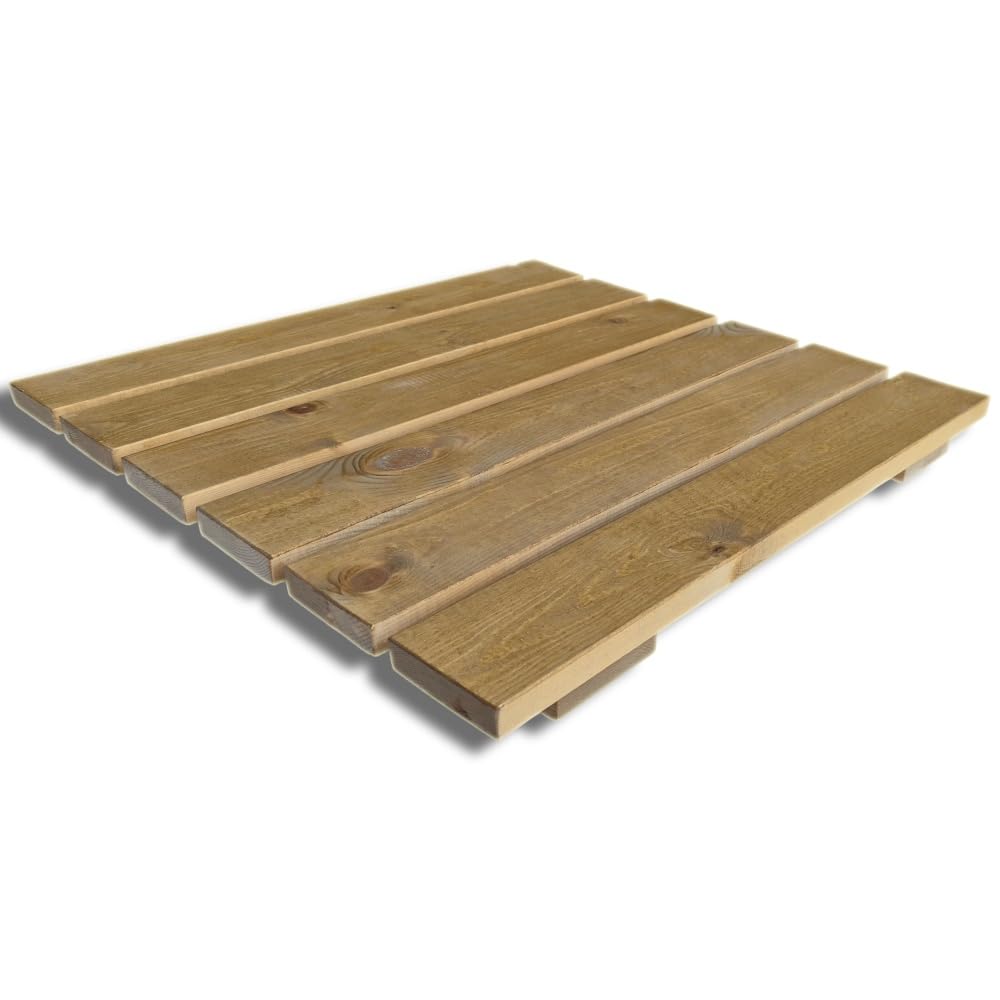 SUNWOOD Tapis de douche antidérapant 60 x 60 cm, en bois massif de pin, finition chêne clair