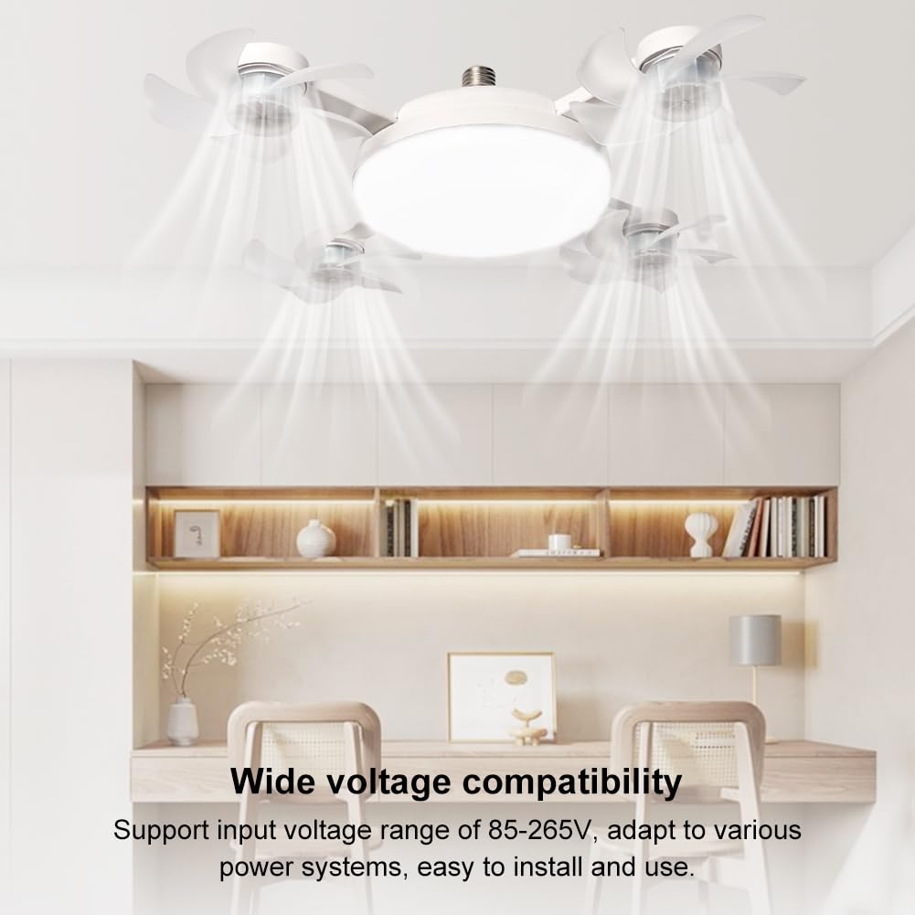 Starnearby Ventilatore da Soffitto con Luce e Telecomando, Lampadario con Ventilatore da Soffitto Silenzioso, Dimmerabile, E27, Lampada da Soffitto LED con Ventilatore (4 Teste+Connettore di Prolunga)